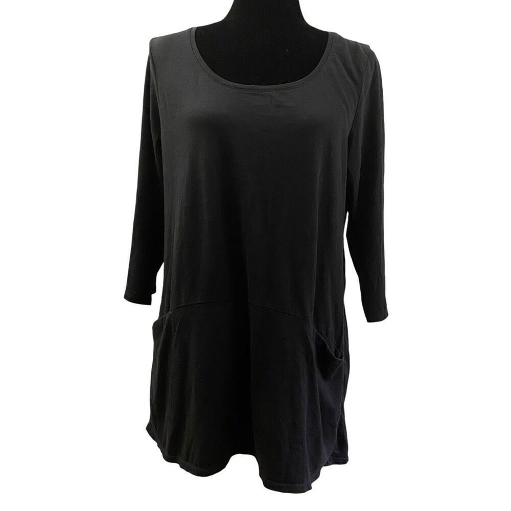 J. Jill‎ Pure Jill Black Curved Seam Pima Cotton Tunic Top Sz M